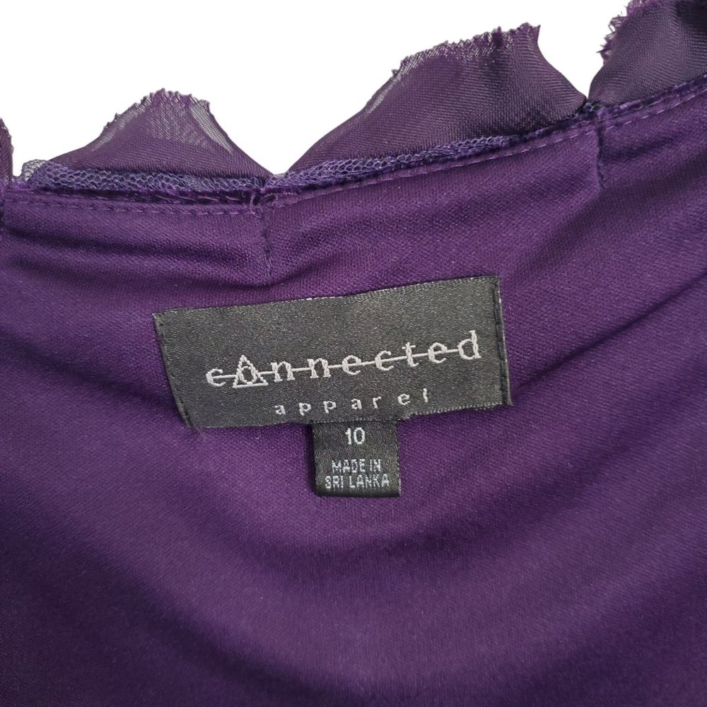 Connected Apparel Size 10 Dress Stretch Velvet Semi Fitted Rosette Trim Purple - Picture 9 of 9